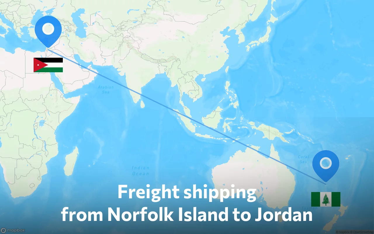 Shipping route from Norfolk Island to Jordan