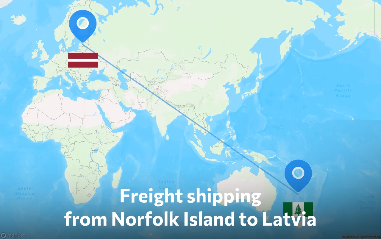 Shipping route from Norfolk Island to Latvia