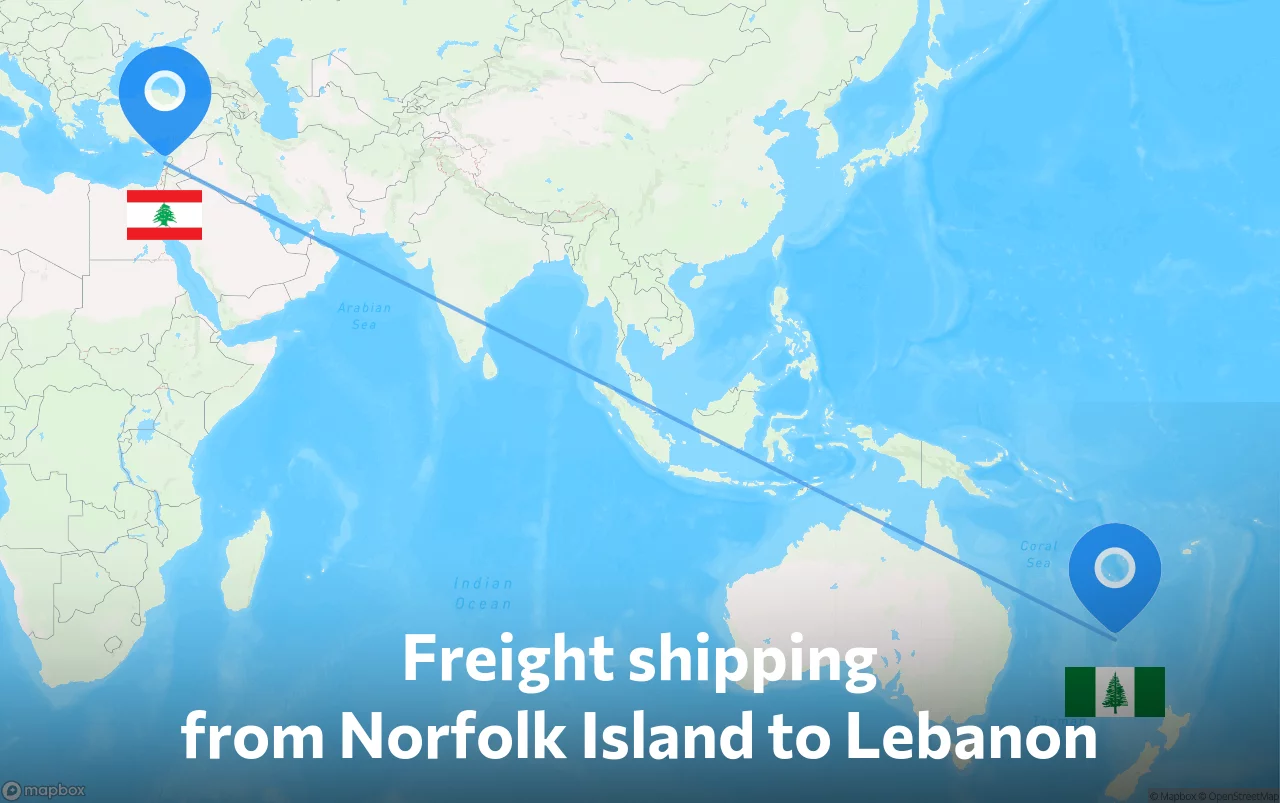 Shipping route from Norfolk Island to Lebanon