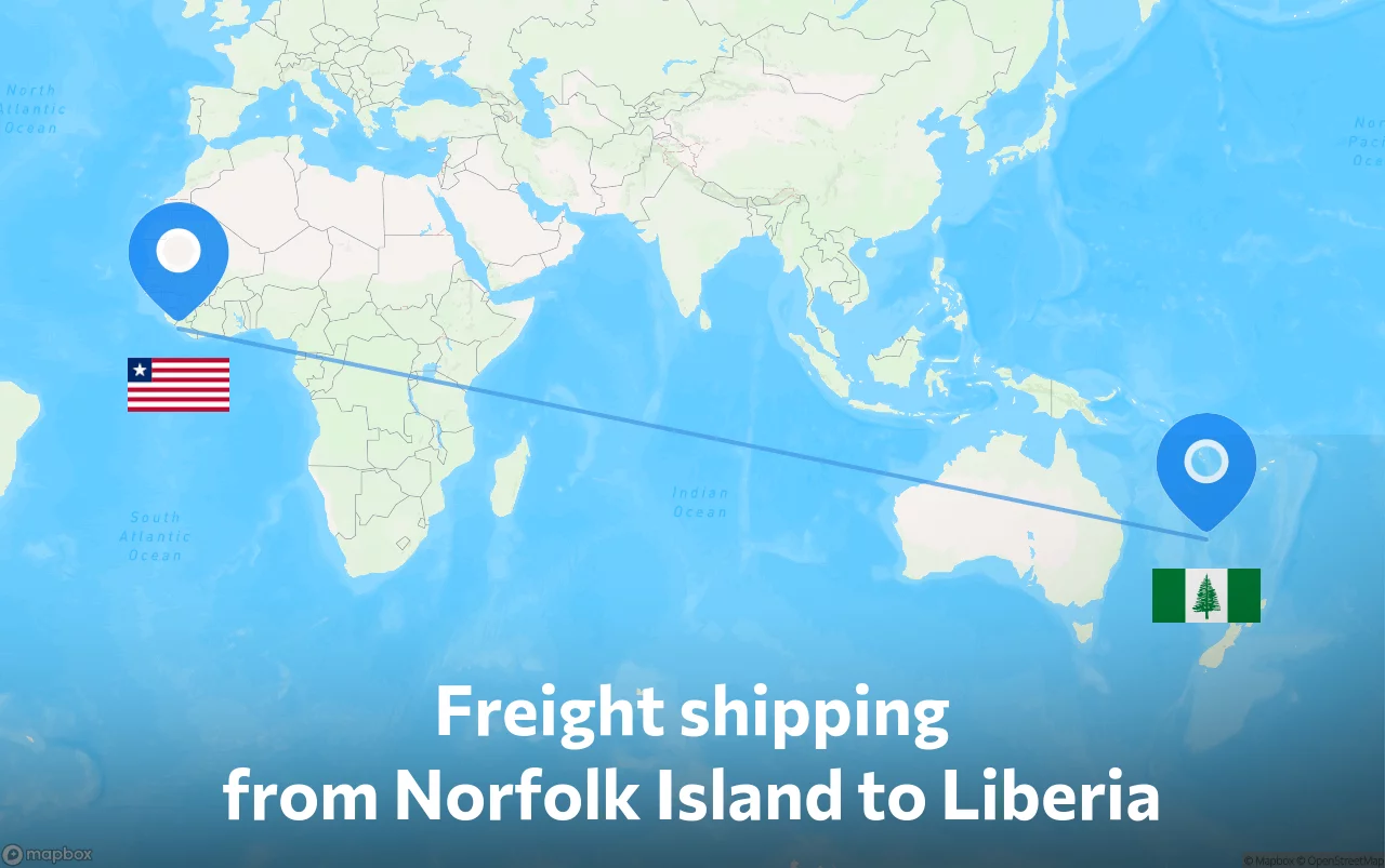 Shipping route from Norfolk Island to Liberia