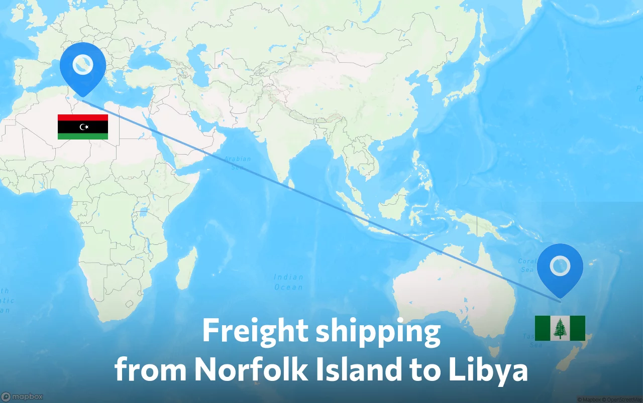 Shipping route from Norfolk Island to Libya
