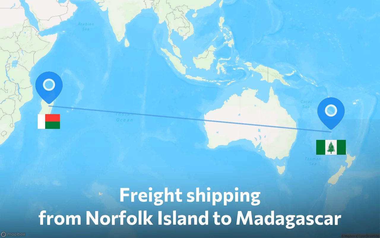 Shipping route from Norfolk Island to Madagascar