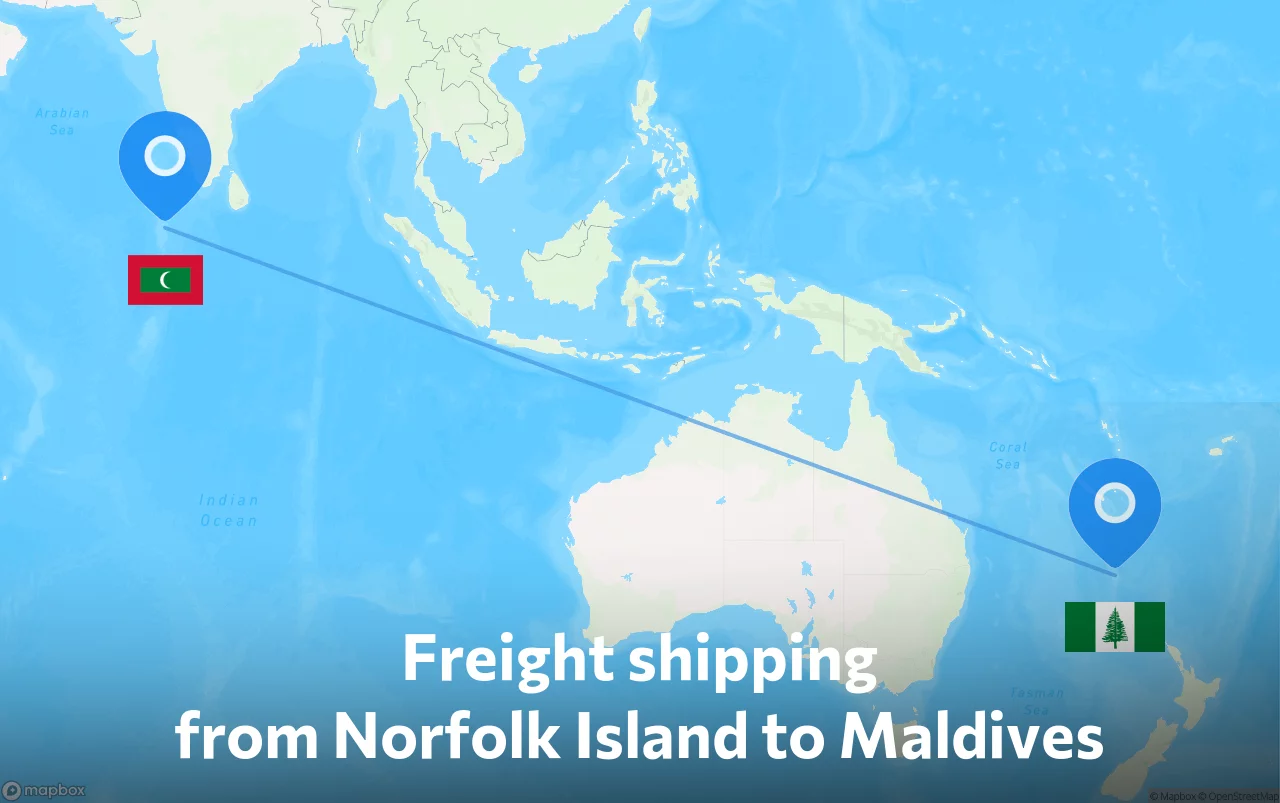 Shipping route from Norfolk Island to Maldives