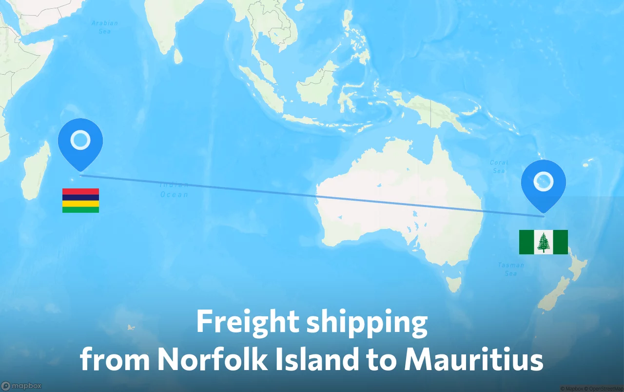 Shipping route from Norfolk Island to Mauritius