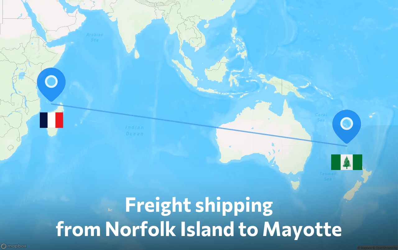 Shipping route from Norfolk Island to Mayotte