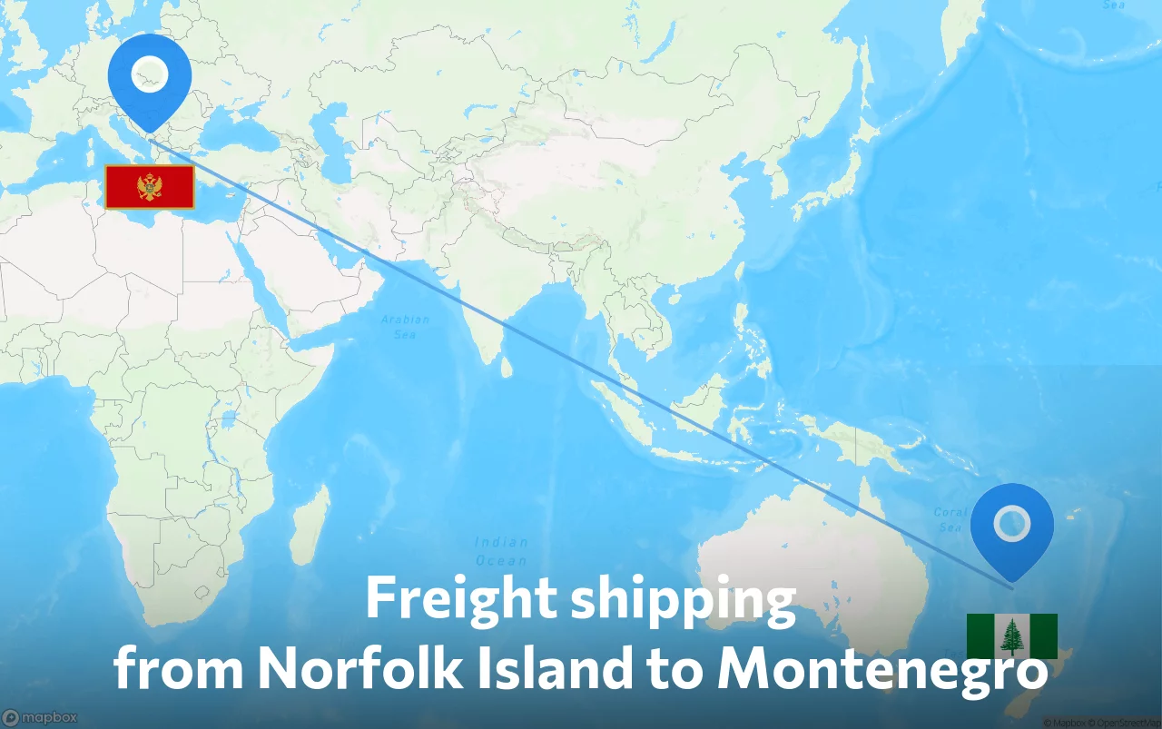 Shipping route from Norfolk Island to Montenegro