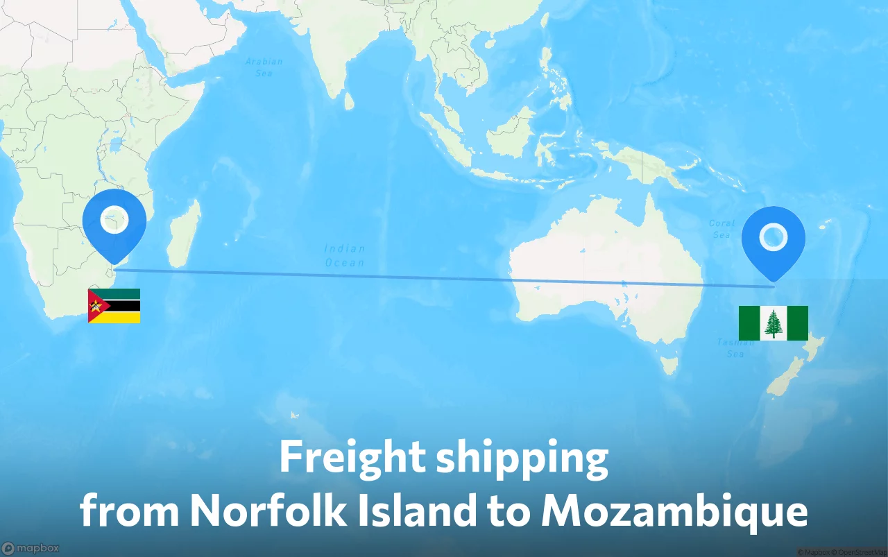 Shipping route from Norfolk Island to Mozambique