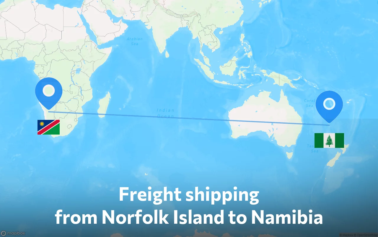 Shipping route from Norfolk Island to Namibia