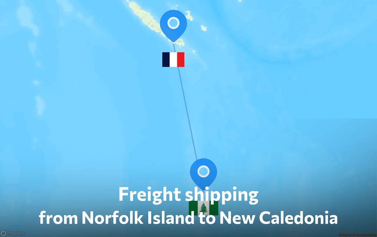 Shipping route from Norfolk Island to New Caledonia