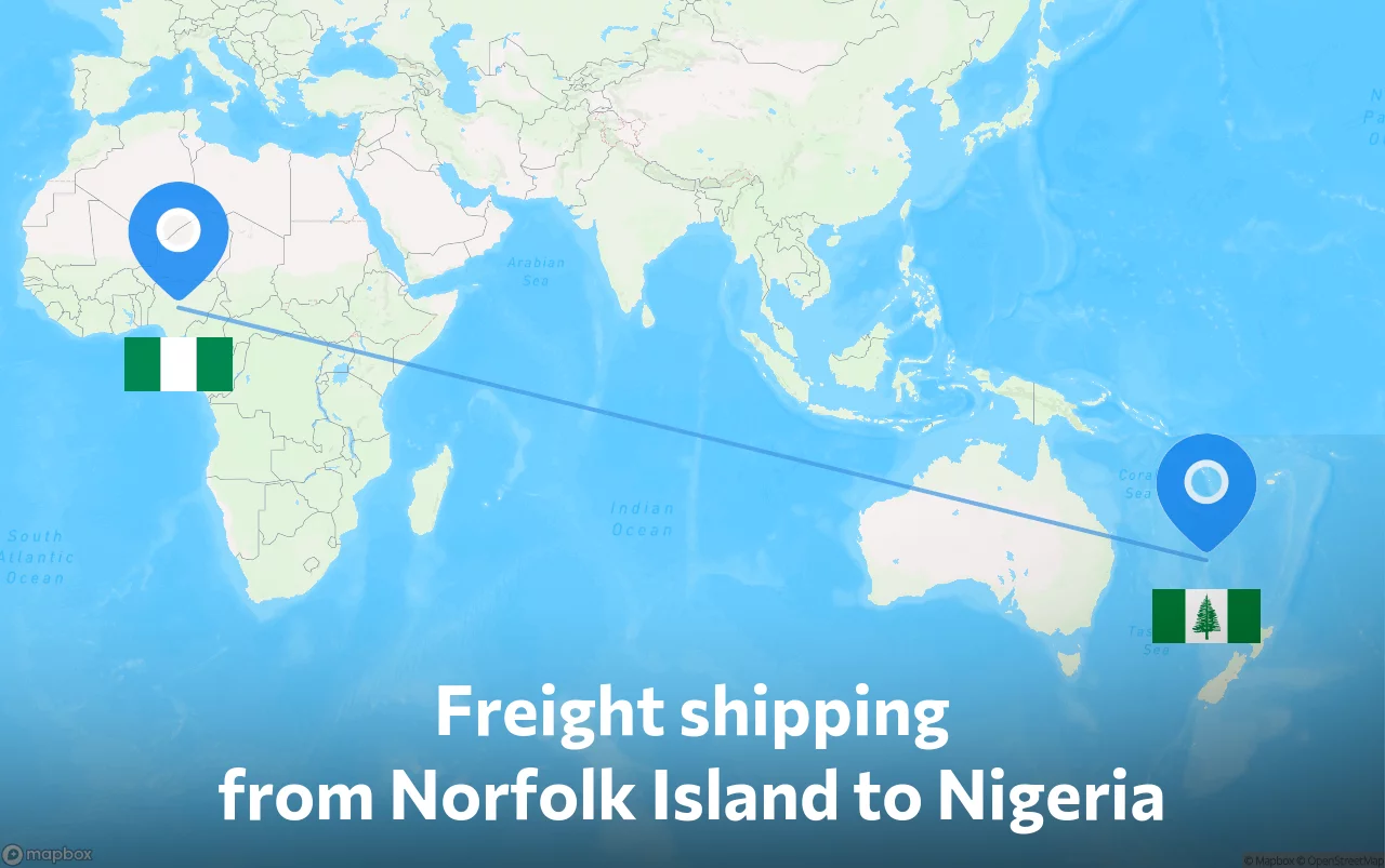 Shipping route from Norfolk Island to Nigeria