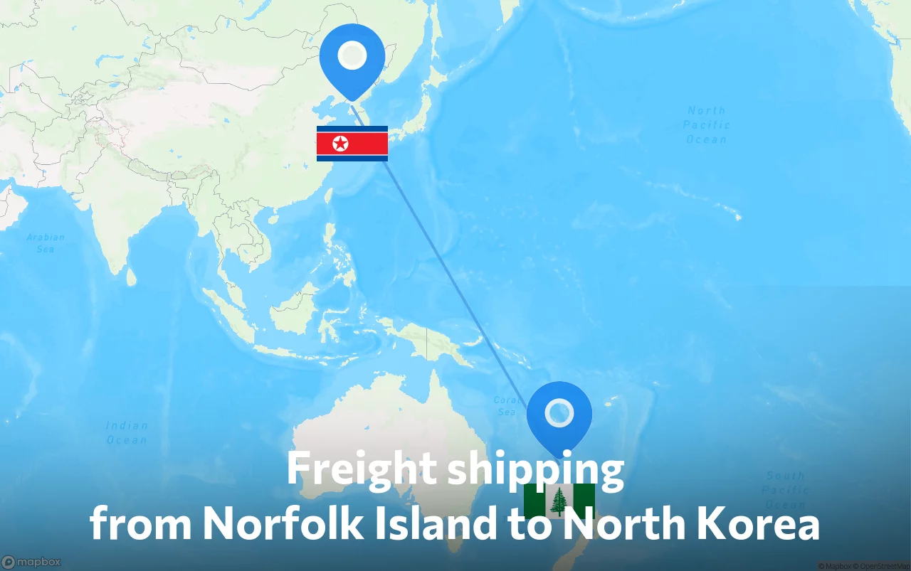 Shipping route from Norfolk Island to North Korea