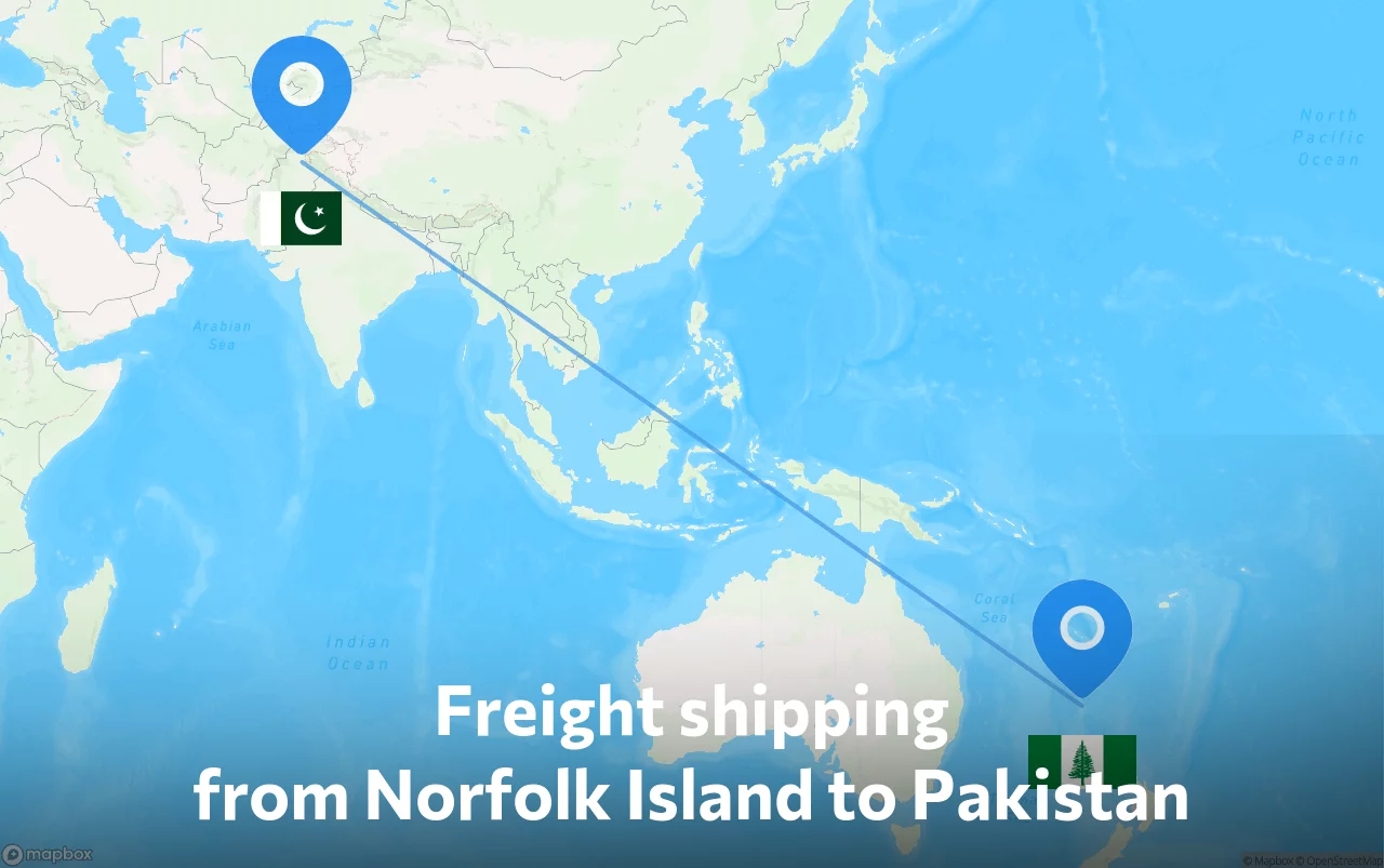 Shipping route from Norfolk Island to Pakistan