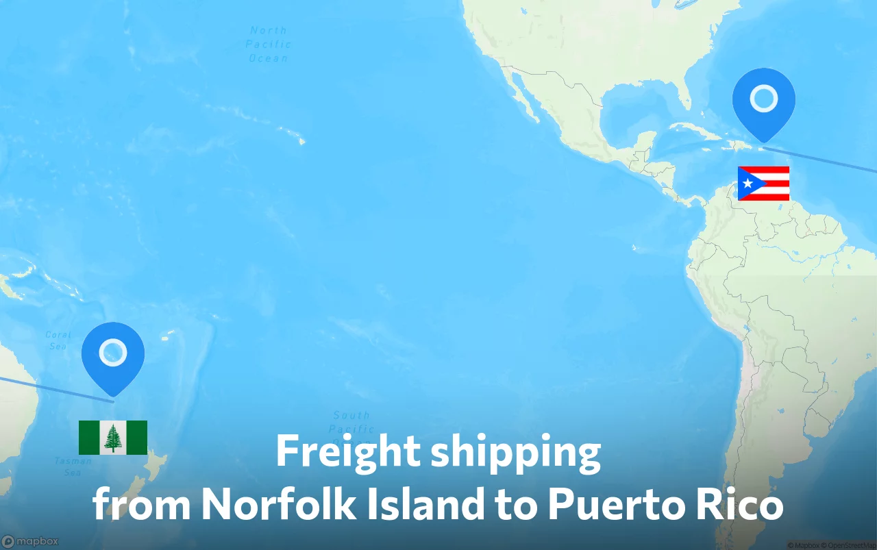Shipping route from Norfolk Island to Puerto Rico