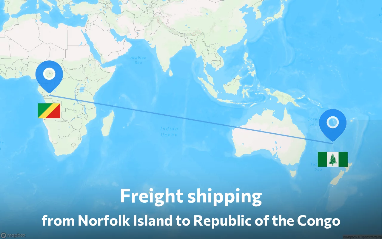 Shipping route from Norfolk Island to Republic of the Congo