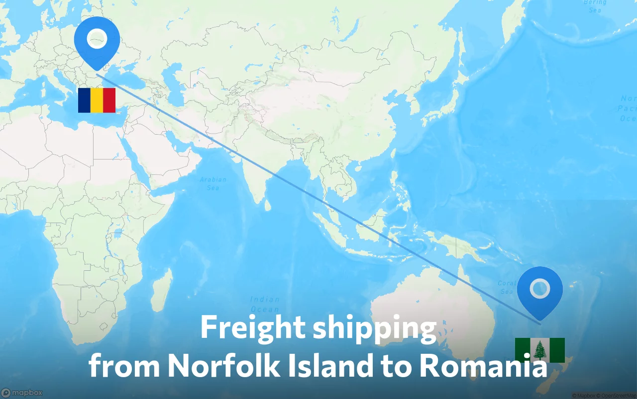 Shipping route from Norfolk Island to Romania