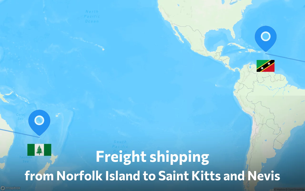 Shipping route from Norfolk Island to Saint Kitts and Nevis