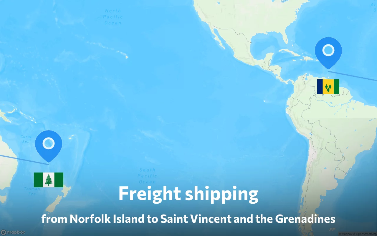 Shipping route from Norfolk Island to Saint Vincent and the Grenadines