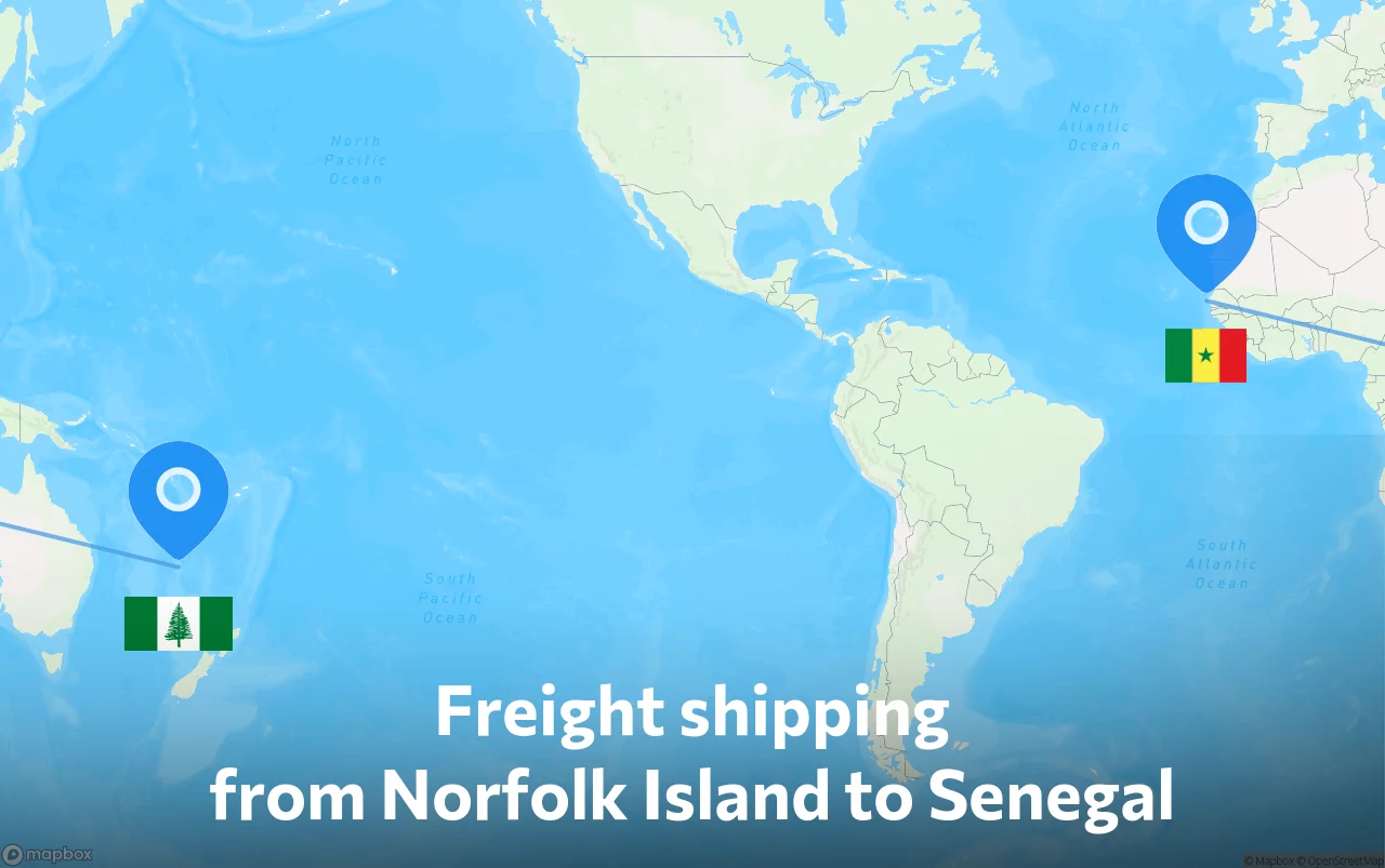 Shipping route from Norfolk Island to Senegal