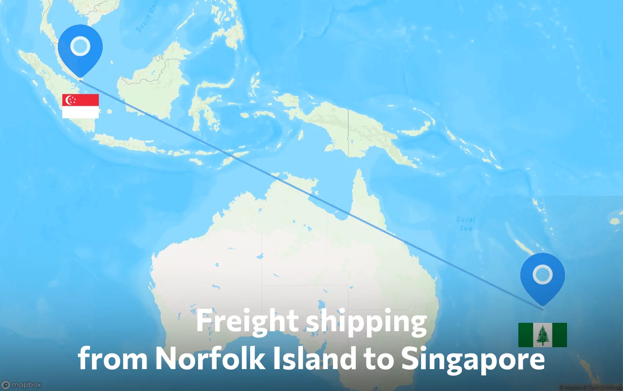 Shipping route from Norfolk Island to Singapore
