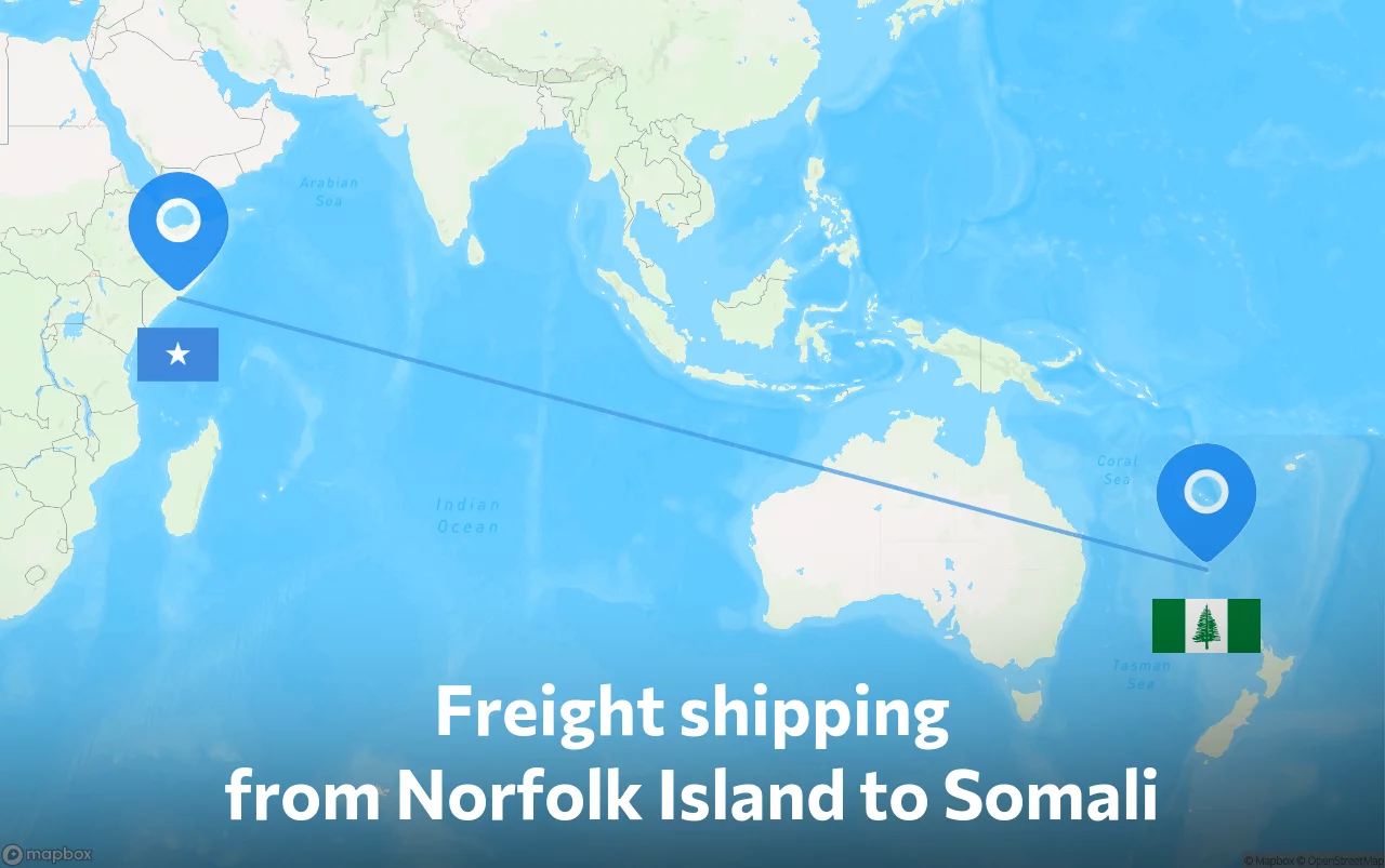 Shipping route from Norfolk Island to Somali