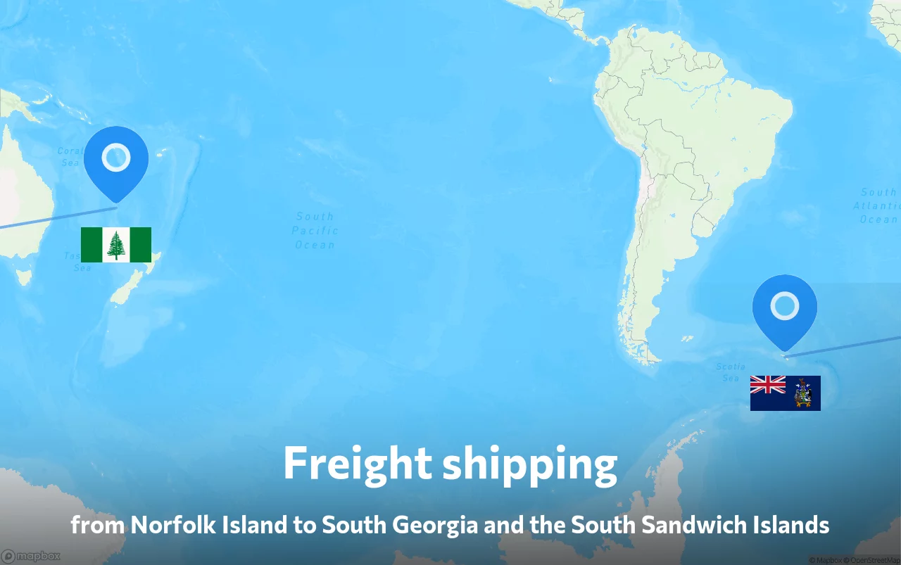 Shipping route from Norfolk Island to South Georgia and the South Sandwich Islands