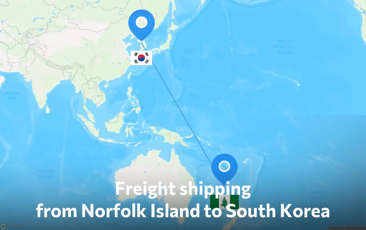 Shipping route from Norfolk Island to South Korea