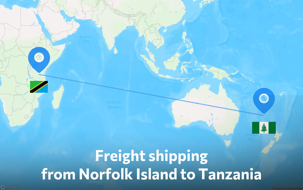 Shipping route from Norfolk Island to Tanzania
