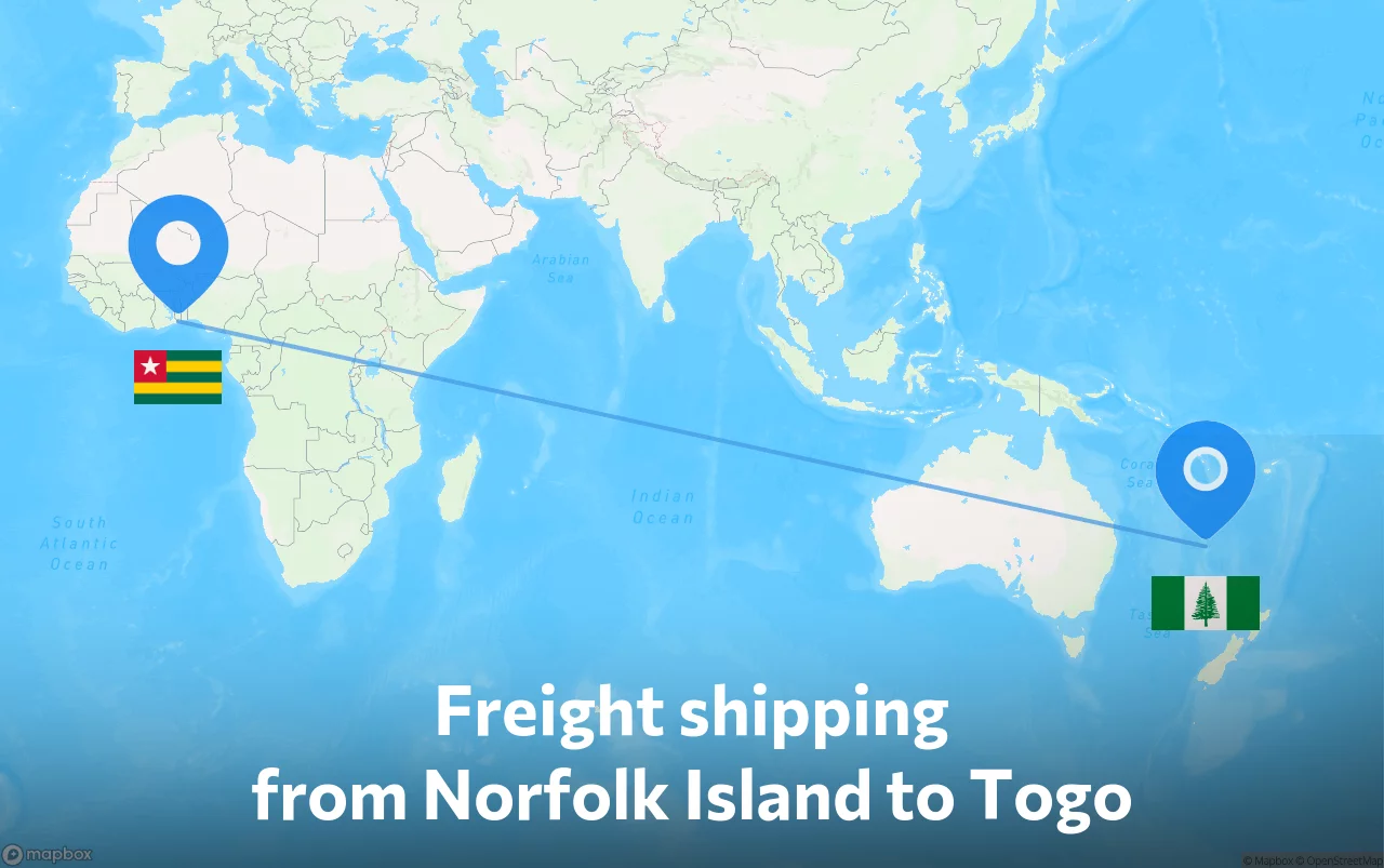 Shipping route from Norfolk Island to Togo