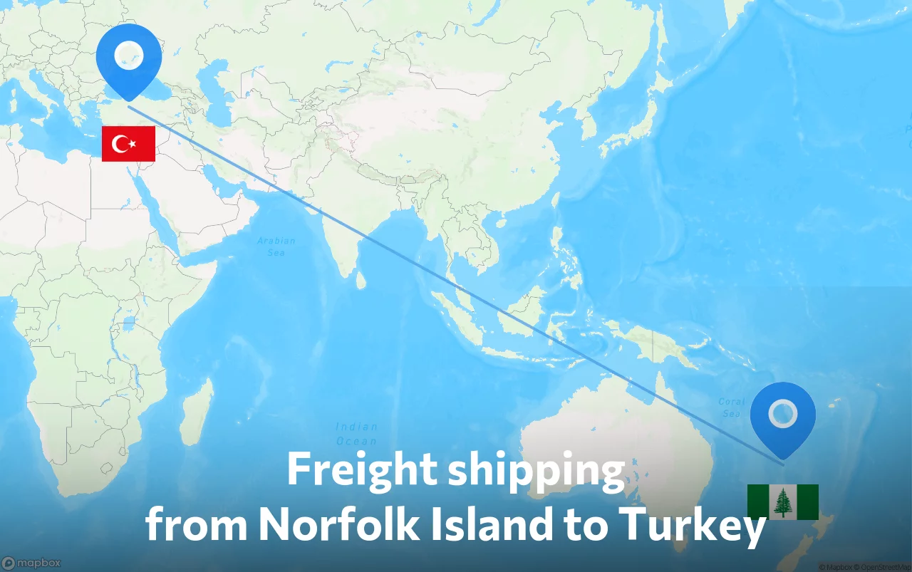 Shipping route from Norfolk Island to Turkey