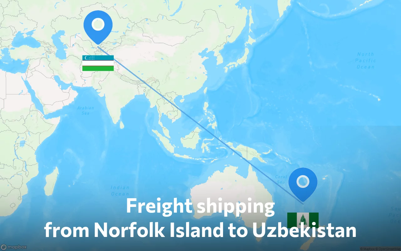 Shipping route from Norfolk Island to Uzbekistan