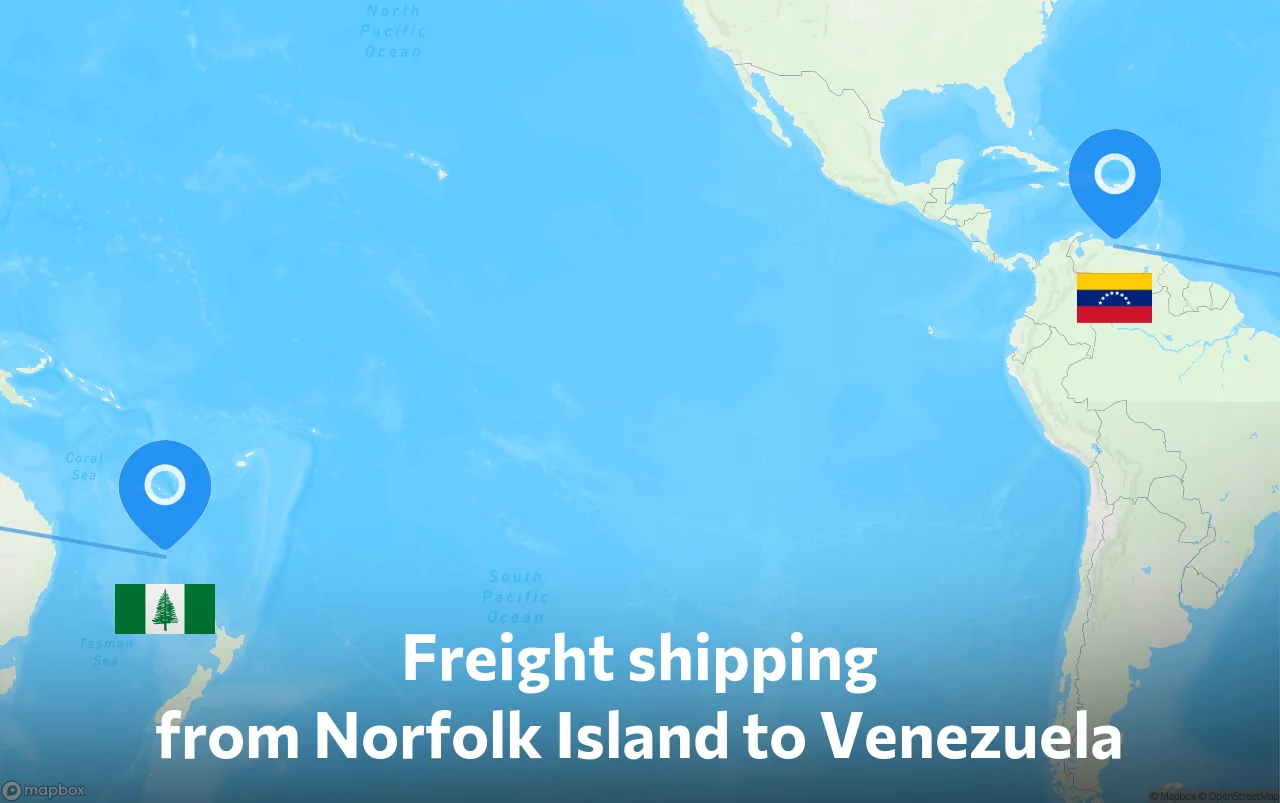 Shipping route from Norfolk Island to Venezuela