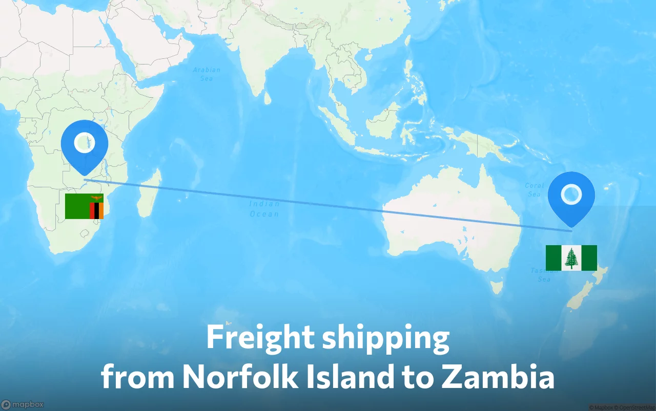 Shipping route from Norfolk Island to Zambia