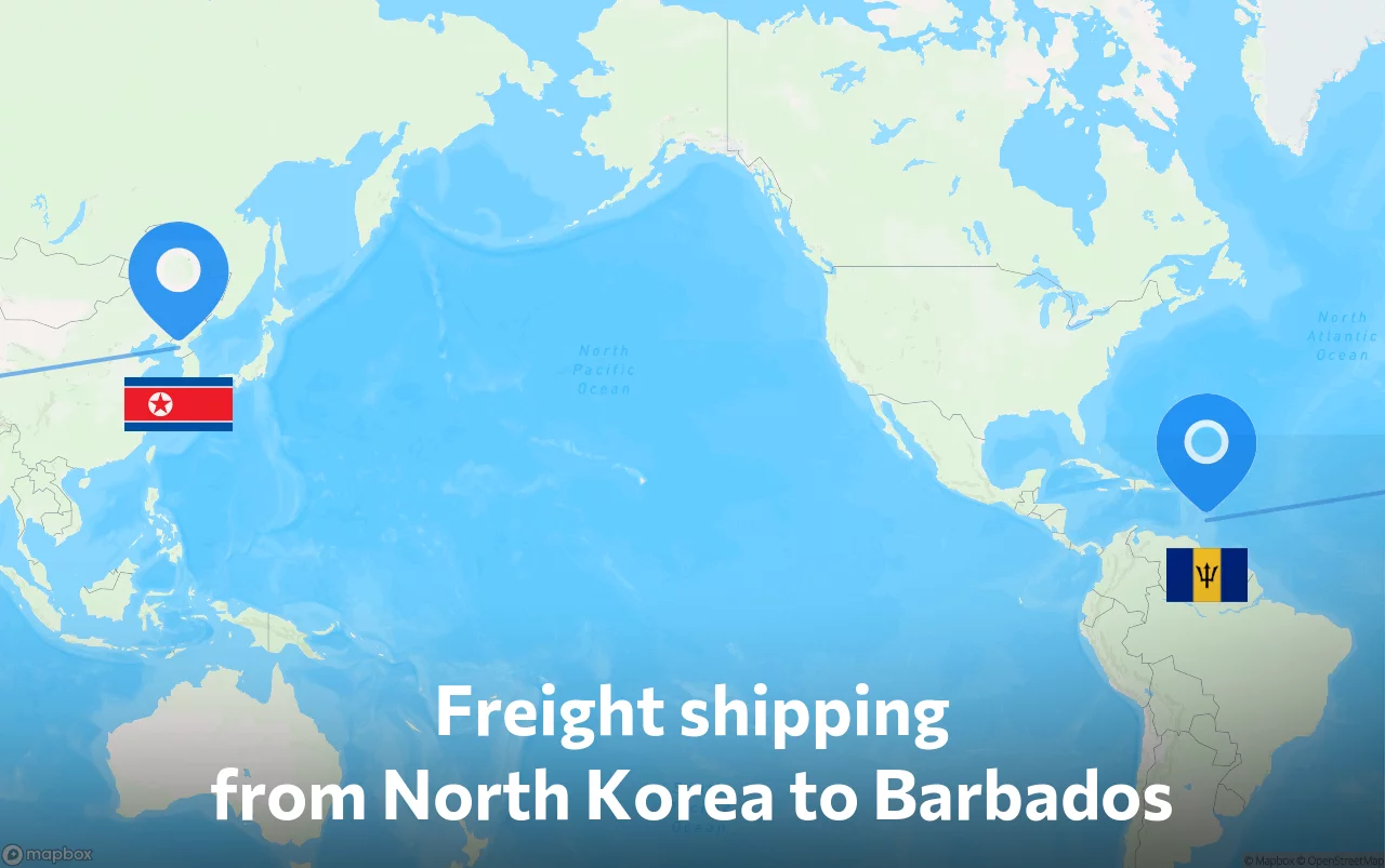 Shipping route from North Korea to Barbados