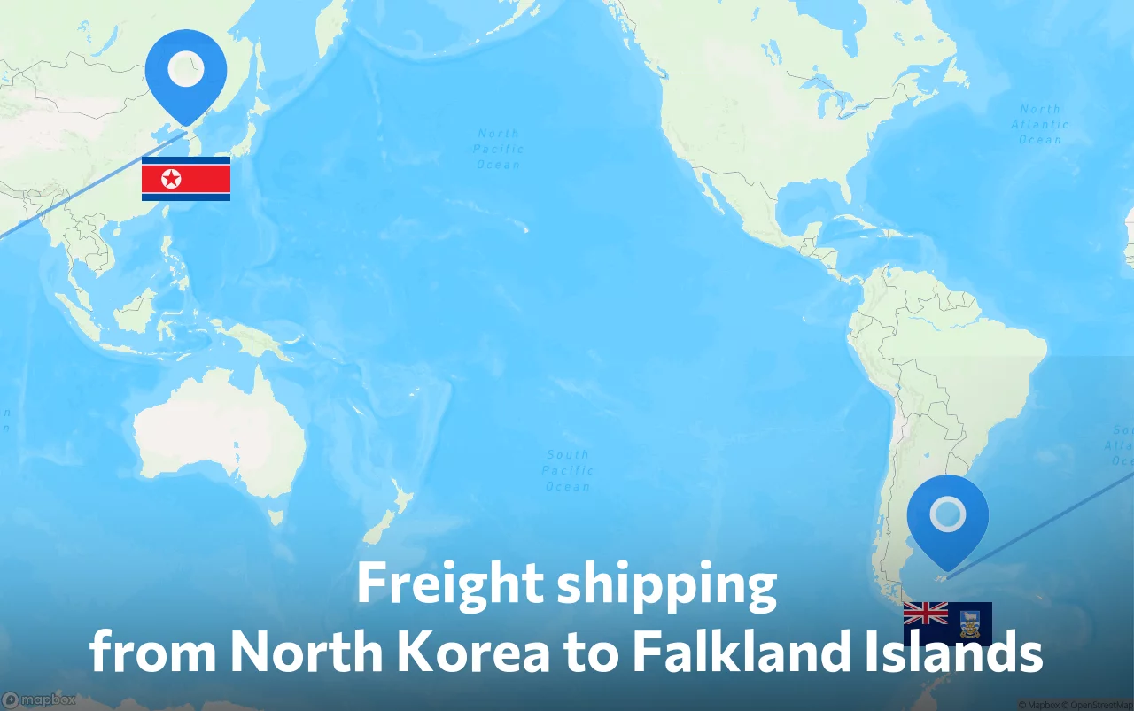 Shipping route from North Korea to Falkland Islands