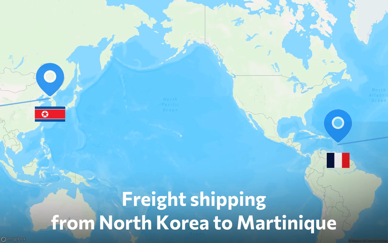 Shipping route from North Korea to Martinique