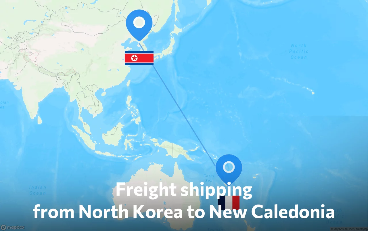 Shipping route from North Korea to New Caledonia
