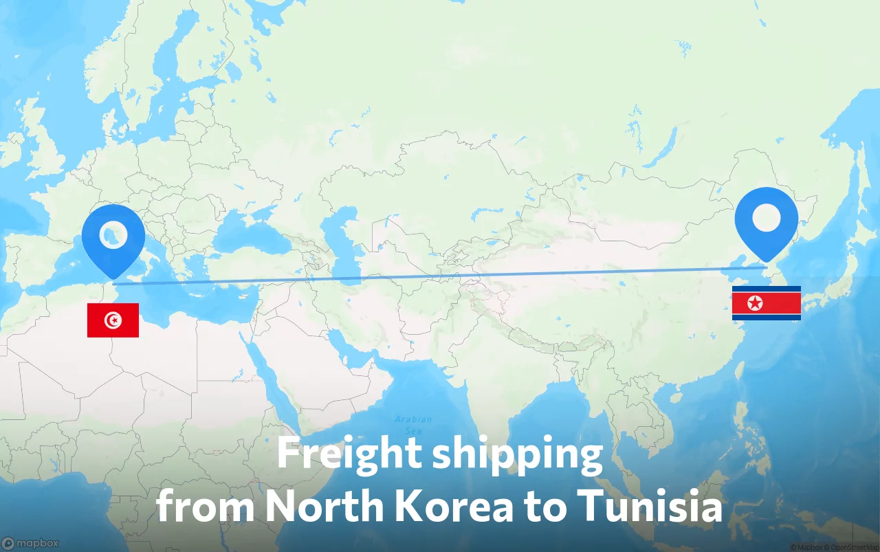 Shipping route from North Korea to Tunisia