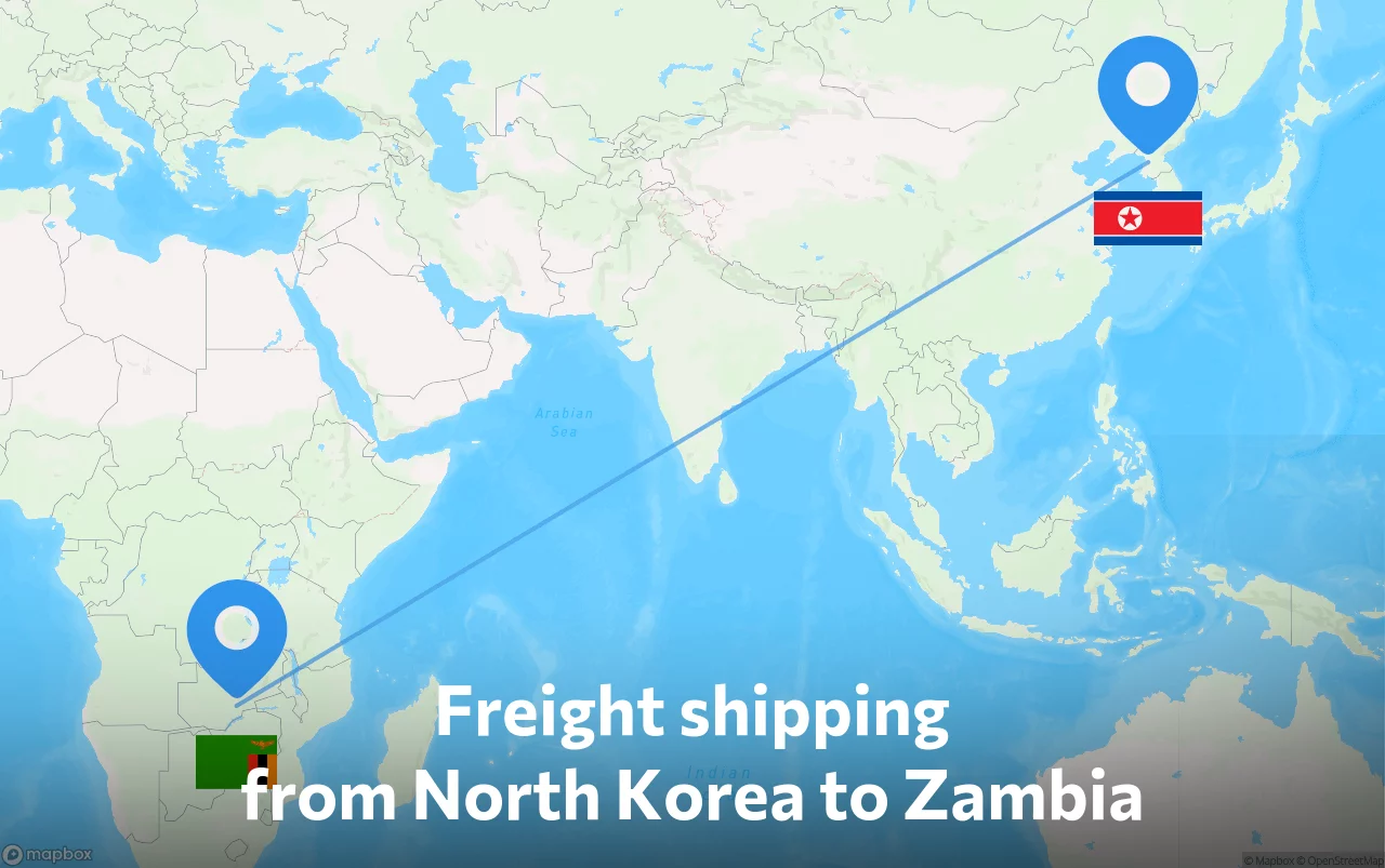 Shipping route from North Korea to Zambia