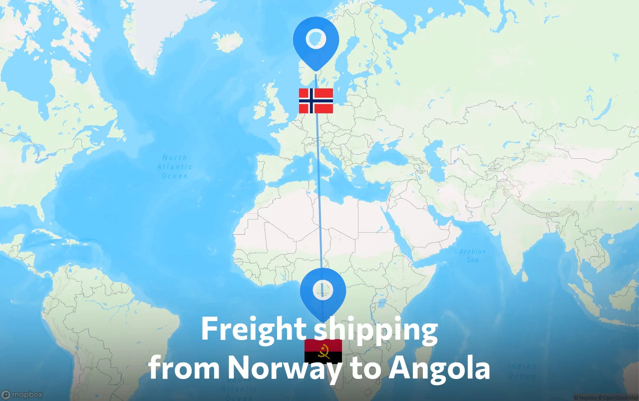 Shipping route from Norway to Angola
