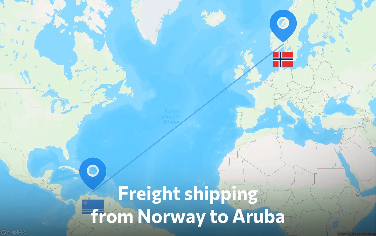 Shipping route from Norway to Aruba