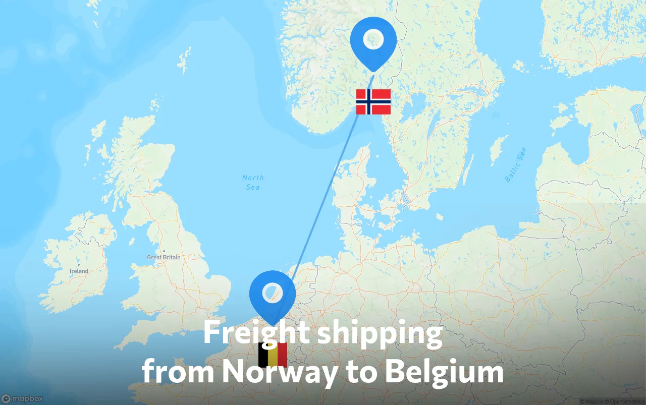 Shipping route from Norway to Belgium