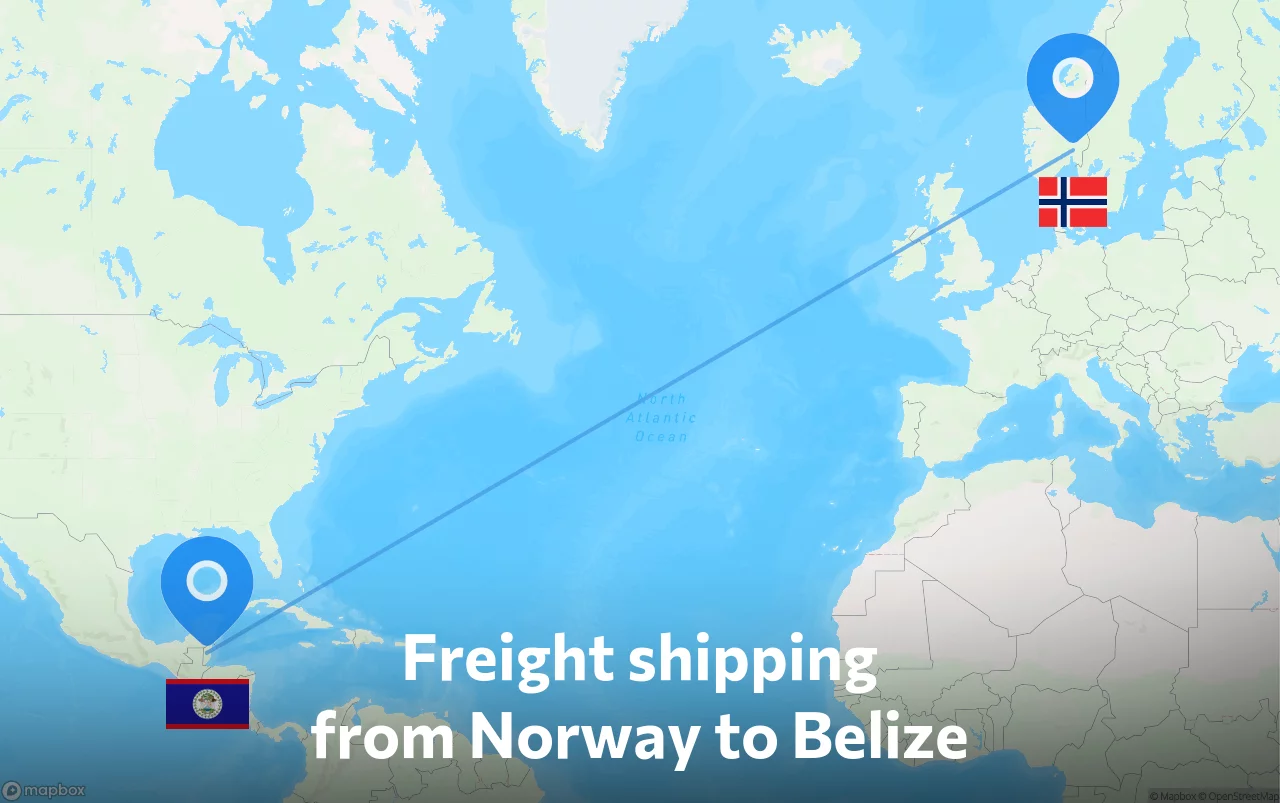 Shipping route from Norway to Belize