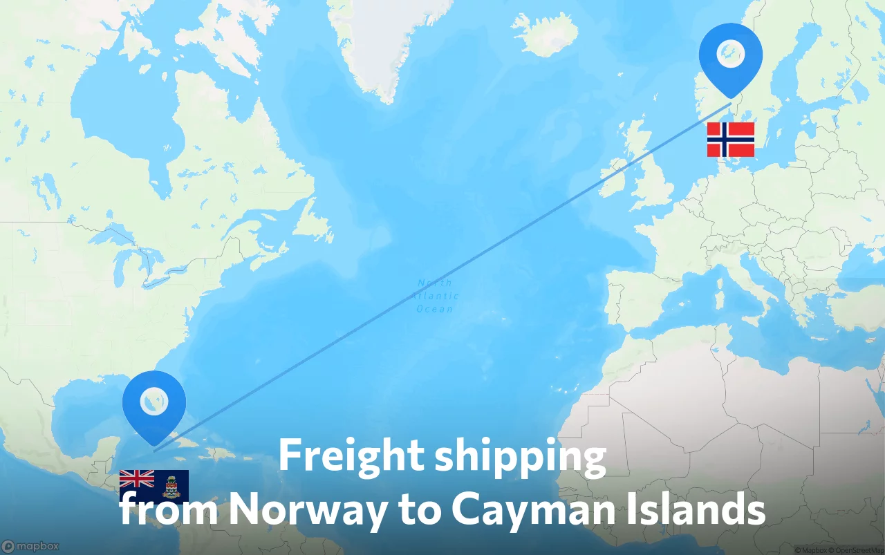 Shipping route from Norway to Cayman Islands