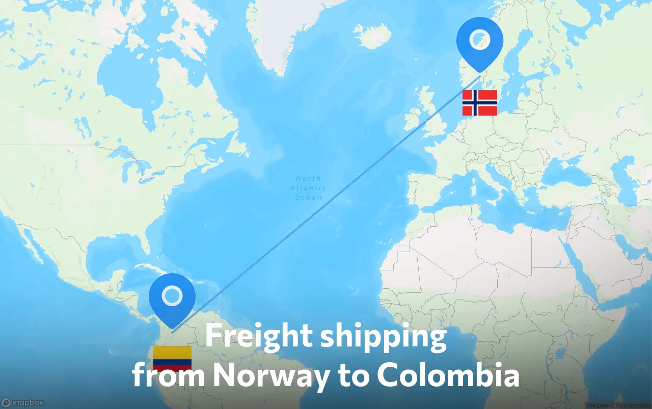 Shipping route from Norway to Colombia