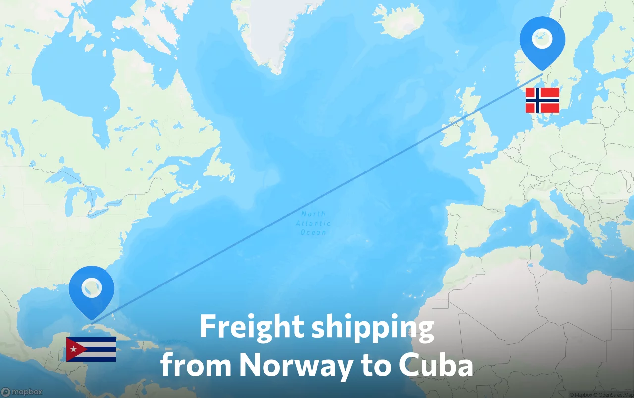 Shipping route from Norway to Cuba