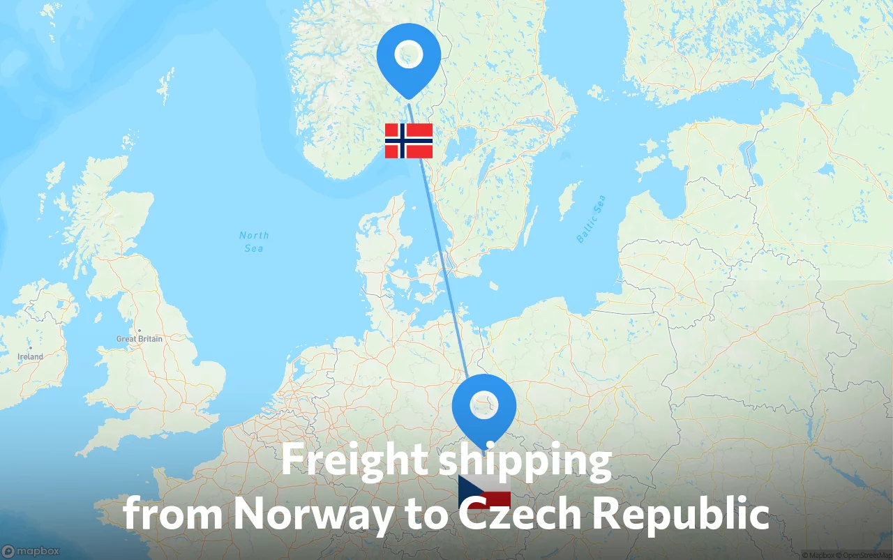 Shipping route from Norway to Czech Republic