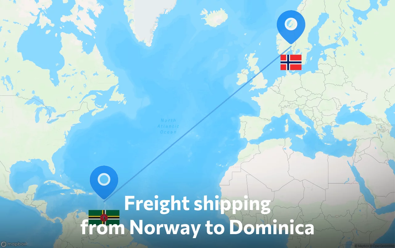 Shipping route from Norway to Dominica