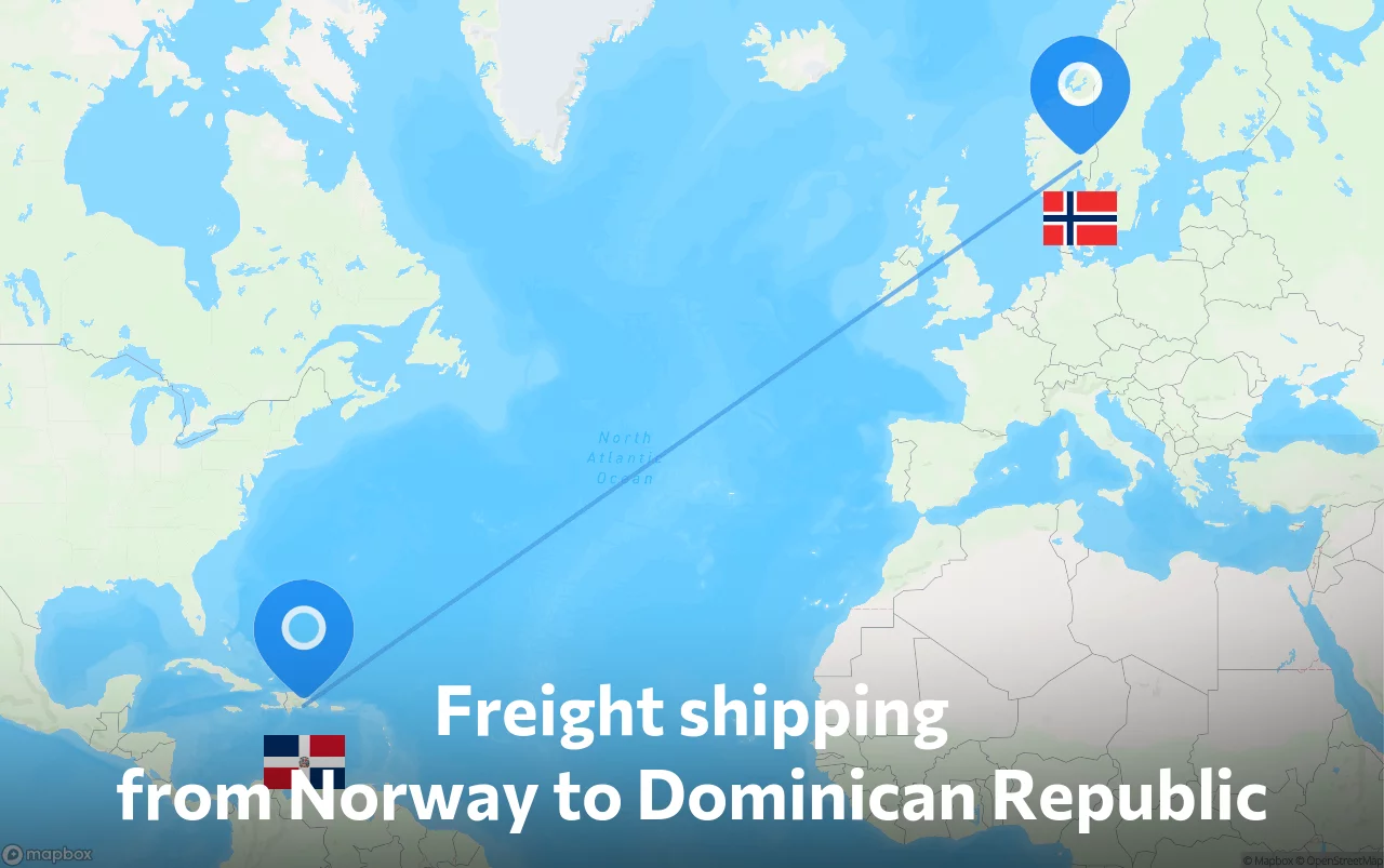 Shipping route from Norway to Dominican Republic