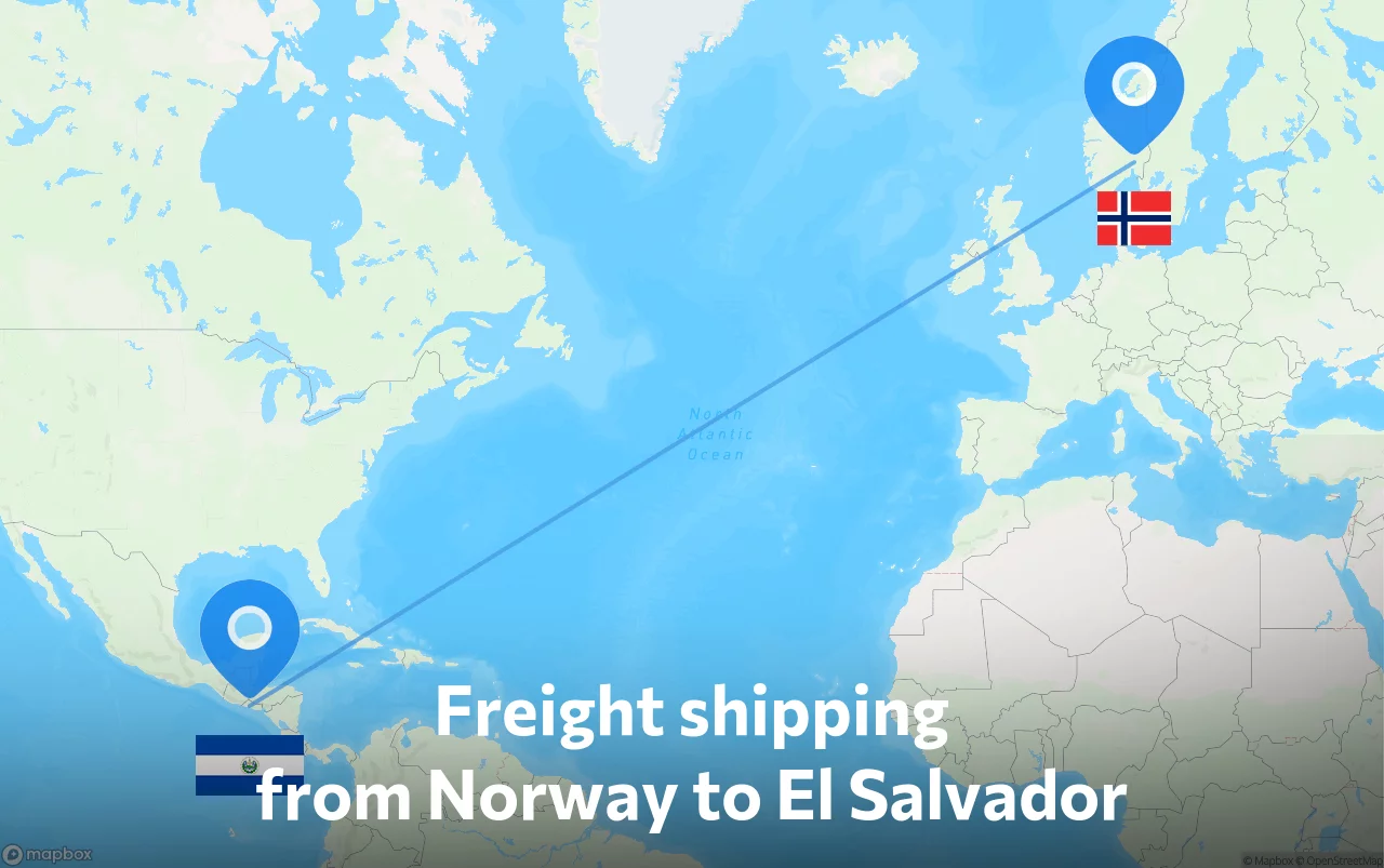 Shipping route from Norway to El Salvador
