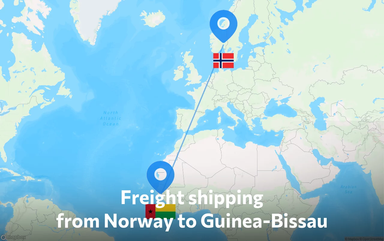Shipping route from Norway to Guinea-Bissau